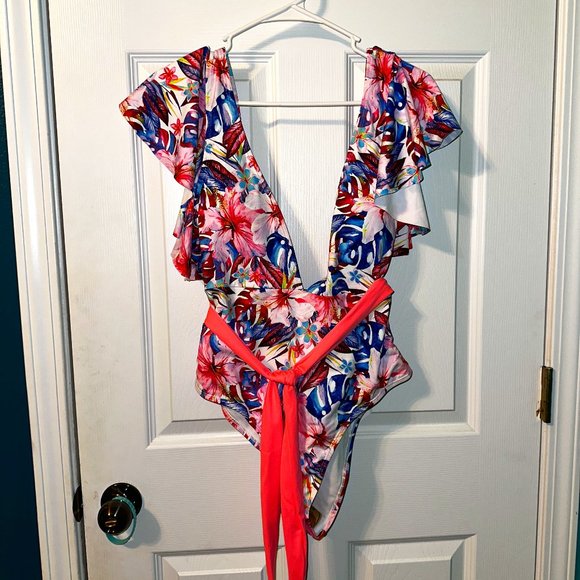 NWT Telaura One Piece Ruffle Floral Print Swimsuit - Picture 4 of 10
